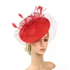 Elegante Dames Sinamay Hoed Veren Hoofdband Kant Bloem Feest Royal Ascot Haaraccessoires Hoofddeksels