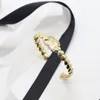 Fashion Double Letter Bracelet Vintage Fashion Diamond Inlaid Brass Leather Rope Bracelet Light Luxury Small Fragrance Wind Fashion Women's Bracelet