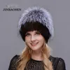 BeanieSkull Caps Jinbaosen Moda Chapéu Real Fox Fur Cap Viagem Compras Mulher Natural Mink Fur Feminino Inverno Qualidade Ski Hat 231215