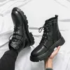 Boots Autumn Winter Högkvalitativ svart motorcyklist Boot Men Fashion Platform Safety Boots Men High-Top Leather Shoes Men Botas HOMBRE 231216