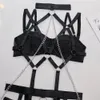 Sexy Set Bondage Lingerie Halter Sexy Porn Underwear With Chain Ring Linked Erotic Costumes Fetish Sissy Teddy 4-Piece Sex Suit Spplier 231216