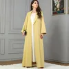 Roupas étnicas Muçulmanas Mulheres Amarelo Lapela Jaqueta Moda Manga Comprida Outerwear Abaya Elegante Burqa Casaco