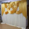 10x10ft Gouden en witte bruiloft achtergrond panelen evenement partij gordijn draperen ijs zijde achtergrond doek voor podium decoratie2905