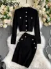 Two Piece Dress Black long sleeve buttons sweater top and skirt suits women knitted two piece set 2022 New autumn fashion ladies club outfits J231216