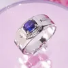 Wedding Rings FENTTECI 925 Sterling Silver Domineering Sapphire Men's Ring Personality Inlaid Colorful Gem Diamond Wedding Ring Something Blue 231215