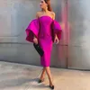 2024 nieuwe mode fuchsia avondjurk uit de schouder gezwollen mouw schede theelengte feestjurken prom verjaardagsjurk robe de soiree