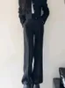 女性のスーツブレザーファッションエレガントなカジュアルビジネスブラックズボンスーツビンテージクロップジャケットとズボン2個セット女性パンツスーツ231215