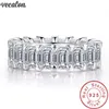 Vecalon Eternity Band Promise Ring 925 prata esterlina corte esmeralda diamante Cz anéis de casamento para mulheres homens joias finas240S