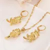 Weihnachten 24k Gelb massives Feingold GF Wurzelblume Rose Brautschmuck Set Damen Anhänger Ohrringe Mädchen Charm Party Geschenk New266w