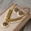 Chokers Luksusowy zestaw biżuterii za vintage złota platowane białe kryształowe kolczyki naszyjniki z cyrkon