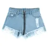 Vorne und Hinten Reißverschluss Frauen Denim Mode Hohe Taille Ripped Kurze Jeans Weibliche Sexy Club Spitze Loch Shorts Ins Sommer 2020