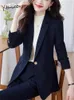 Trajes de mujer Blazers Yitimuceng Office Ladies Formal Pant Suit Otoño Invierno 2023 Moda coreana Blazer y pantalones de manga larga Conjunto de 2 piezas 231215