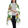 Berets Tropical Summer Bouquet Palm Leaves Exotic Flowers Women's Tassel Shawl Scarf Fashion