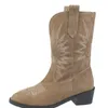 Bottines brodées en Faux cuir pour femmes, bottines de Cowboy à talons hauts compensés, imprimé serpent, Western Cowgirl 231216