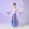 Vêtements de scène pour enfants, vêtements de spectacle de danse classique, charme élégant en gaze, éventail chinois, formation Hanfu pour filles