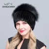 BeanieSkull Caps JINBAOSEN Gorro de piel de visón de invierno para mujer Piel de zorro plateada real Gorro de esquí cálido Gorro de piel de punto de piel natural Estilo de moda de marca 231215