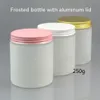 Bouteilles de stockage pots 200 250g pot de crème avec couvercle en alumine PET bouteille givrée masque peut récipient cosmétique vide emballage alimentaire 281R