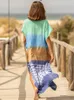 スイムウェアビーチカバーアップネクタイ染料マキシカフタンボヘミアンドレス2022ゆるい半袖夏の海辺の水着ビーチウェア