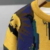 Męskie swetry leniwy luźny sweter dla mężczyzn kontrastowy kolor geometryczny wzór pullover pull homme dzianina okrągła szyja