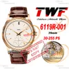 TWF Calatrava 6119R PP30-255 Montre automatique pour homme 39 mm Lunette cannelée en or rose Cadran blanc Bracelet en cuir marron Super Edition Montres Reloj Hombre Puretime D4