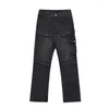 Jeans pour hommes Streetwear Hip Hop Pantalon en denim épissé Hommes Automne Lavé Noir Multi-poches Hommes à jambe droite