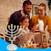 Candelabros 1 pieza Hanukkah portavelas Menorah Vintage clásico geométrico candelabro soporte tiene 9 velas titular decoración del hogar suministros 231215