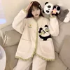 女の子のかわいい女性パンツのための女性の睡眠服女性パジャマウォームホームスーツフランネル綿の冬