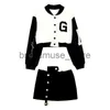 Two Piece Dress Kbat 2023 Ny Casual 2 Piece Set Women Loose Hoodie Vintage Baseball Jacket Hög midja Mini kjolar Tvådelar kostymer J231216