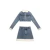 Tweedelige Jurk Xgoth Herfst Winter Denim Rok Past Imitatie Lam Jeans Jas Vrouwen Hoge Gevoel Straat Zoete Cool set 231216