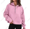 ILULULEMENS-43 Autumn Winter Yoga Suit Scuba Hoodie Half Zip Womens Sports Tröja Loose Gym Jacket Fitness Short Plush Coat Sweatshirt Y