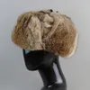 Chapeaux de trappeur Casquette de fourrure de lapin homme hiver véritable 100 chapeau de bombardier coupe-vent chaud cache-oreilles mâle plat gris noir russe casquette ajustée 231215