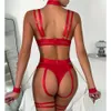 Sexy set bondage lingerie halter sexy porno-ondergoed met kettingring gekoppelde erotische kostuums fetish sissy teddy 4-delig sekspak spplier 231216