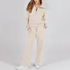 Running Sets 2 Pcs/Set Fall Winter Coat Trouser Suit Lapel Solid Color Thick Loose Zipper Decor Long Sleeve Wide Leg Drawstring E