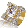 Iced Out Ring Zirkon 3D Suqare Gold Farbe Überzogene Ringe für Männer Frauen Bling Persönlichkeit Mode Glamour Schmuck Liebhaber Geschenk257S