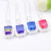 Luckyshine 4 Pcs Lot Fashion Charm Women Pendants Gradients Tourmaline Cubic Zirconia 925 Silver Wedding Pendants Necklaces Chain 246g