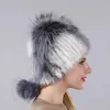 Beanie Skull Caps Design Fashion Hat Real Natural Mink Fur With Silver Cap For Women Hanging Chain In The Back And Balls 231216