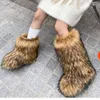 Botas longas de pelúcia faux pele inverno tornozelo y2k luxo quente fofo feminino feminino peludo velo neve casual apartamentos sapatos 231216