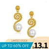 Dangle Earrings Natural Freshwater Pearl 925 Sterling Silver For Women Fine Jewelry 18K Gold Curve Chic Earring 2023 Gift