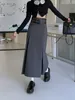 Kjolar lolibook 2023 vårkvinnor hög midja lång kvinnlig veckad enkel casual lady koreansk vintage svart grå
