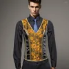 Hommes Body Shapers Hommes Corset Vest Gold Floral Print Vintage Gilet Lace Up Bones Stage Costume Qualité Minceur Tops pour mariage XS à