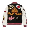 Vestes pour hommes Varsity pour hommes cousu Letterman Skull Sports Baseball Collier en cuir manches Streetwear Hip Bomber Peace Tops Manteaux Embriodery