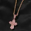 Pendant Necklaces Hip Hop 5A CZ Stone Paved Bling Iced Out Solid Cross Pendants Necklace For Men Rapper Jewelry Black Pink Gold Silver Color