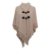 Scarves Hooded Scarf Dress Cape Ladies Tassel Horn Buckle Solid Color Irregular Double Tassels Warm Thickening Poncho