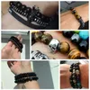 Beaded Strands Mix Natural Stone Skull Charm Bracelets Bloodstone Lava Tiger Eye For Men Punk Cool Bracelet&Bangles Jewelry Gothi205e