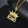 Pendant Necklaces Iced Out Letter Crown KING Necklace With Rope Chain For Men Women Rapper Charm Jewelry