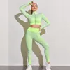 Active Sets Two Pieces Fitness Set Women Gym Long Sleeve Solid Stretch Running Sportswear Female Yoga Leggings Suit Workout Clothes