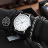 Wristwatches 5pcs Black Quartz Watches Bracelet Men Business Casual Round Watch Life Tree PU Leather Bracelets Sets 231216