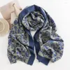 Lenços Elegantes Mulheres Azul Floral Impresso Lenço Inverno Moda Commuter Quente Pescoço Silenciador Simples Faux Cashmere Anti-Frio Xale