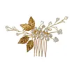 Hair Clips Handmade Golden Alloy Leaf Combs Pearl Flower Hairpins For Bride Wedding Jewelry Accessories Fashion Headwear