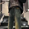 Mäns jeans hög midja lösa breda ben män streetwear all-match casual byxor vintage 90-tal baggy rak denim byxor y2k harajuku
